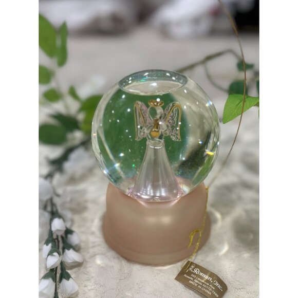 Angel Musical Snow Globe By Roman Inc. With Gold Accents & Pink Base with Box - Picture 2 of 7